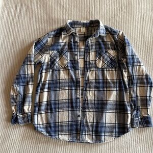 Blue and Off White Boys Plaid Flannel Shirt